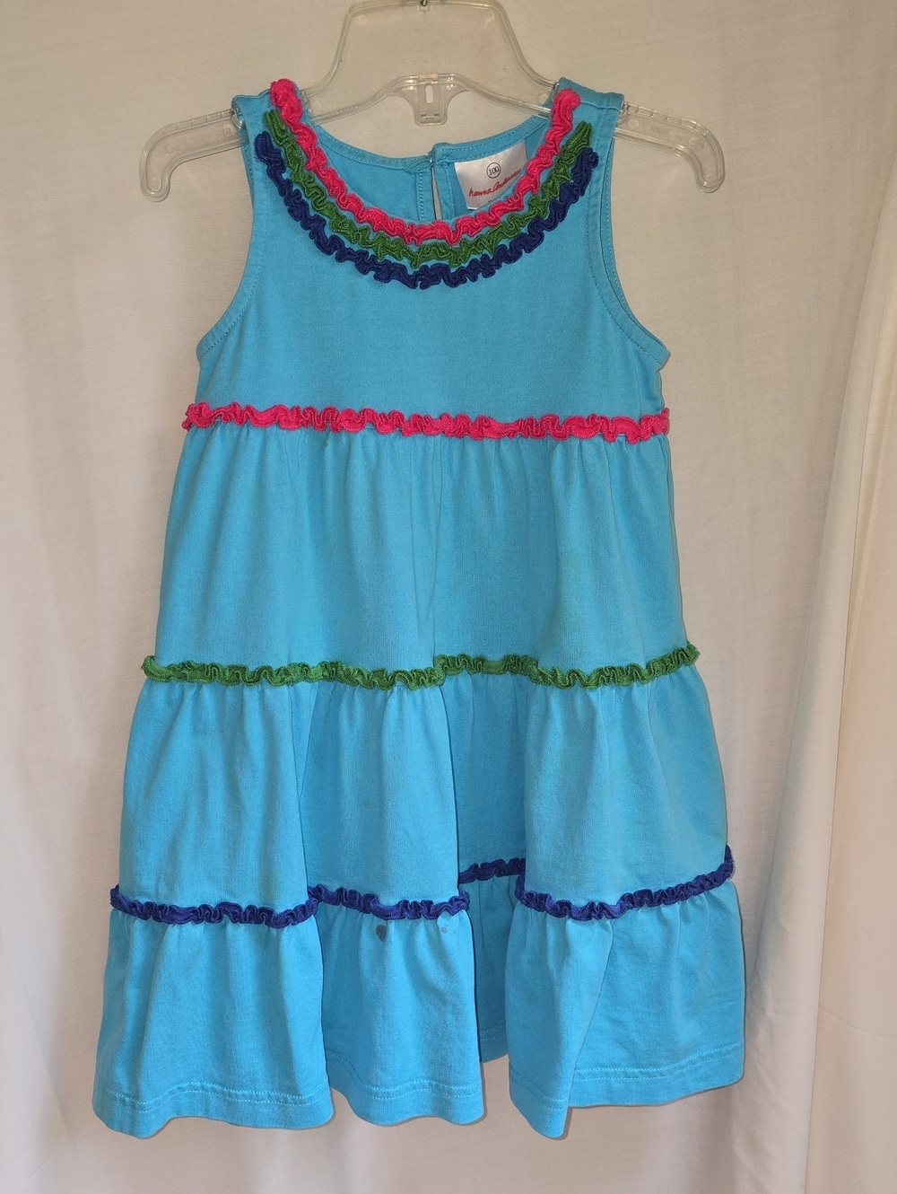 Hanna Andersson Turquoise Sleeveless Twirl Dress with Multicolor Ruffles